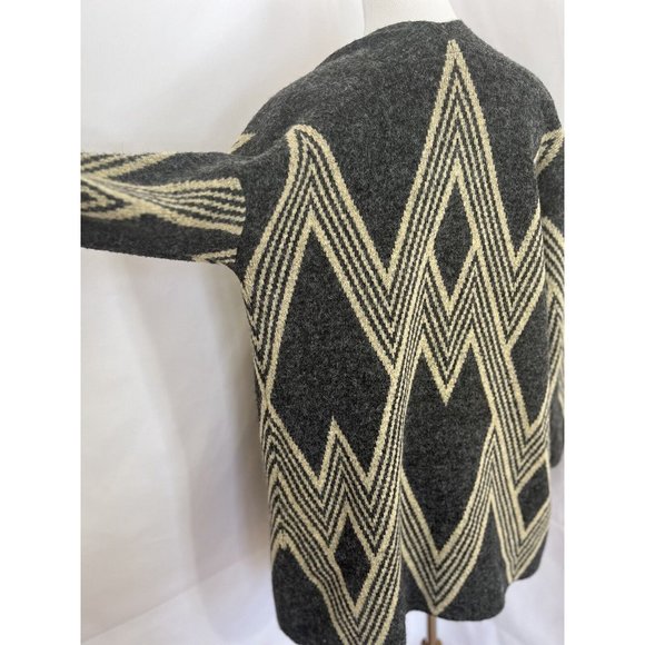 Joan Vass Womens Gray Beige Geometric Open Front Cardigan Sweater Size Medium - Picture 5 of 10